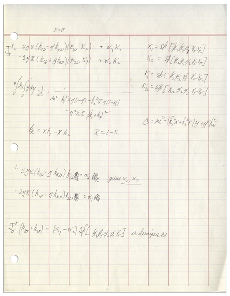 Richard Feynman Autograph Manuscript Entitled ''Conversation with Presskill'' -- Comprising Three Pages of Notes on Theoretical Physics